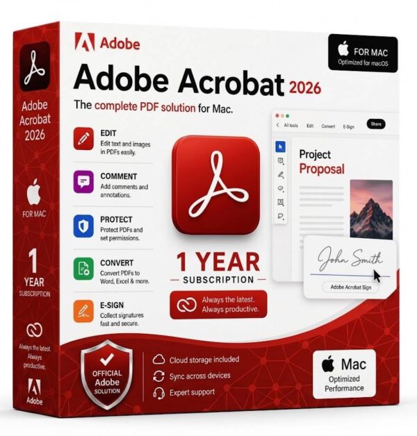 Adobe Acrobat 2026 for Mac - 1 Year Subscription Product Box